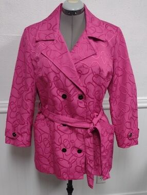 erin london Pink Double-Breasted Belted Trench Coat